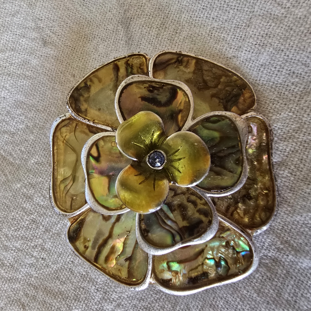 Elegant Floral Brooch with Abalone Shell